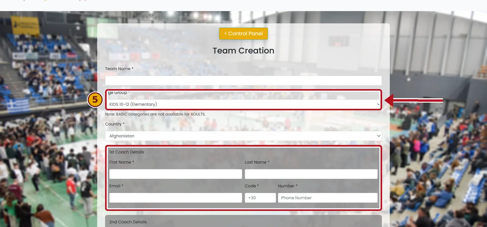Enter Team and Coach Details